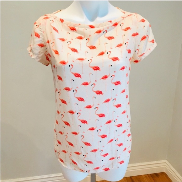 ❌SOLD ❌ Kate Spade Pink Flamingo Silk Boatneck Top - Picture 4 of 8